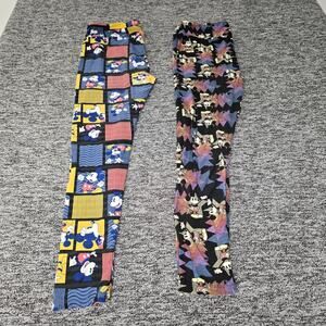 LuLaRoe Mickey Mouse Leggings Women's Tall & Curvy 1X - 2X Multi Color Bundle